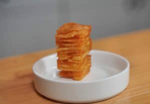 A crispy tower of crispy potatoes.