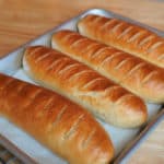 Loaves of baked boiled bread.