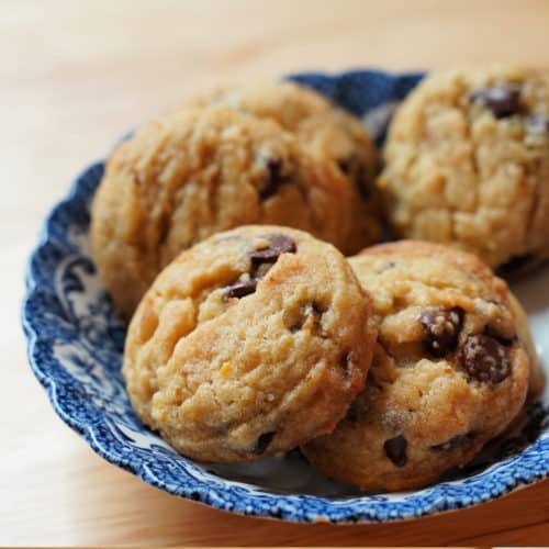 Bowl of chocolate chip cookies.