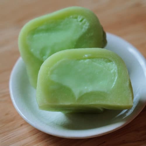 Cross-section of homemade. Melona melon mochi.