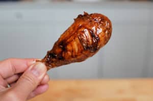 Close up of vegan yuba skin drumstick.