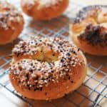 2-ingredient everything bagels on a cooling rack.